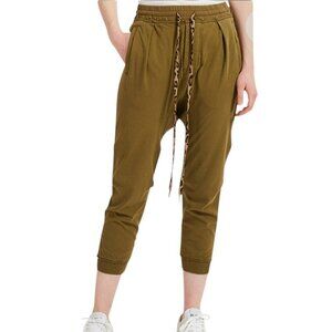 R13 Harem Mid Rise Contrast Leopard Drawcord Waist Sweatpants Olive Green XS